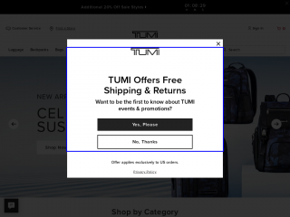 tumi.com screenshot
