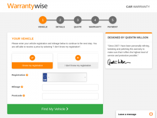 vehicle.warrantywise.co.uk screenshot